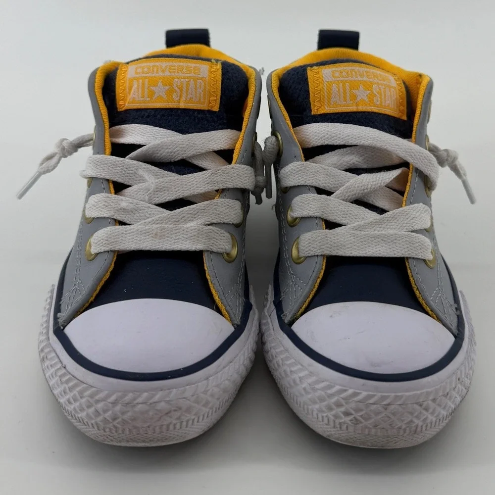 Converse Chuck Taylor All Star Axle Mid Grey Navy Yellow Kids Sneakers Size 11